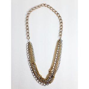 Two-Tone Chains Necklace 4-strand silver tone and gold tone
